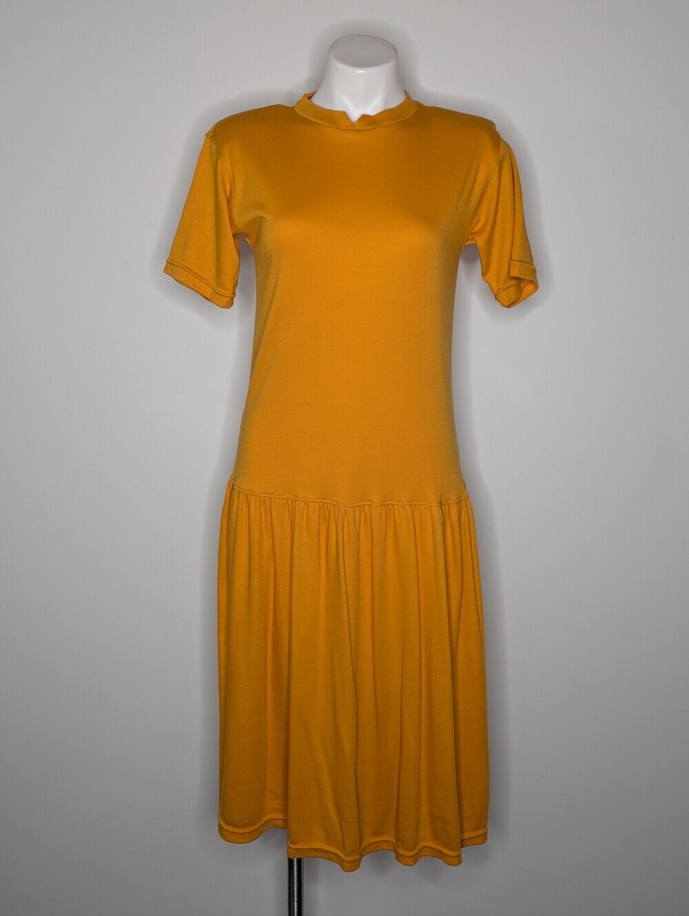 Vintage Honors Mustard Yellow Orange Short Sleeve Midi Dress S